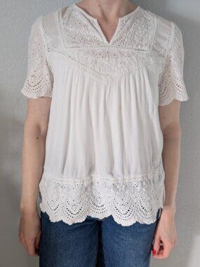 White Knox Rose Short-Sleeve Eyelet Fabric Women's Small